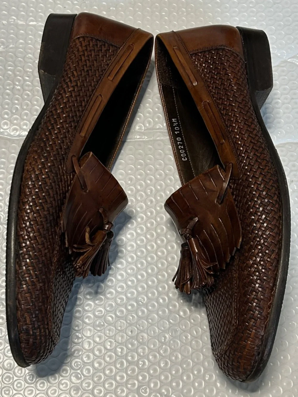 Bragano Woven Brown Leather Tasssel Loafer Shoes Men's Size 10.5 M Made in Italy